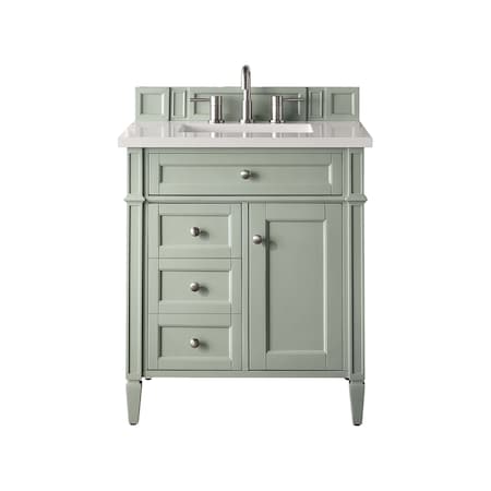 James Martin Vanities Brittany 30in Single Vanity, Sage Green, w/ 3 CM White Zeus Quartz Top 650-V30-SGR-3WZ